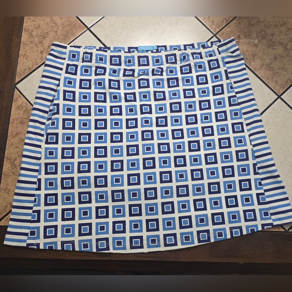 J. McLaughlin Blue and White Square Print Skirt